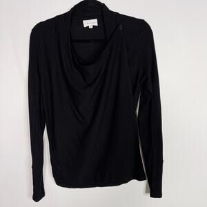 Korye Medium M Black Asymmetrical Knit Cardigan Top Drape Front Made in USA